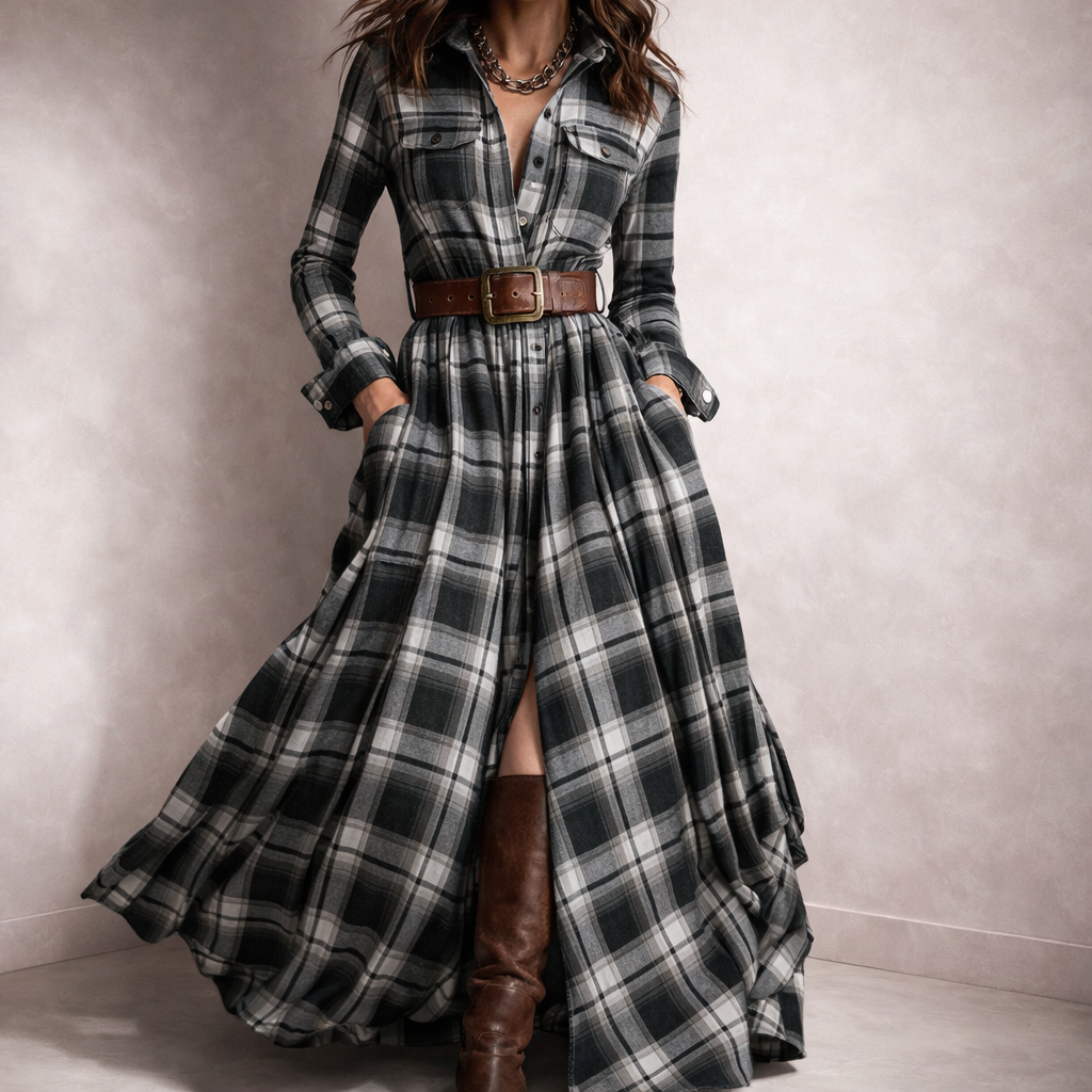 Emalia || Vestido de Cuadros con Cinturón