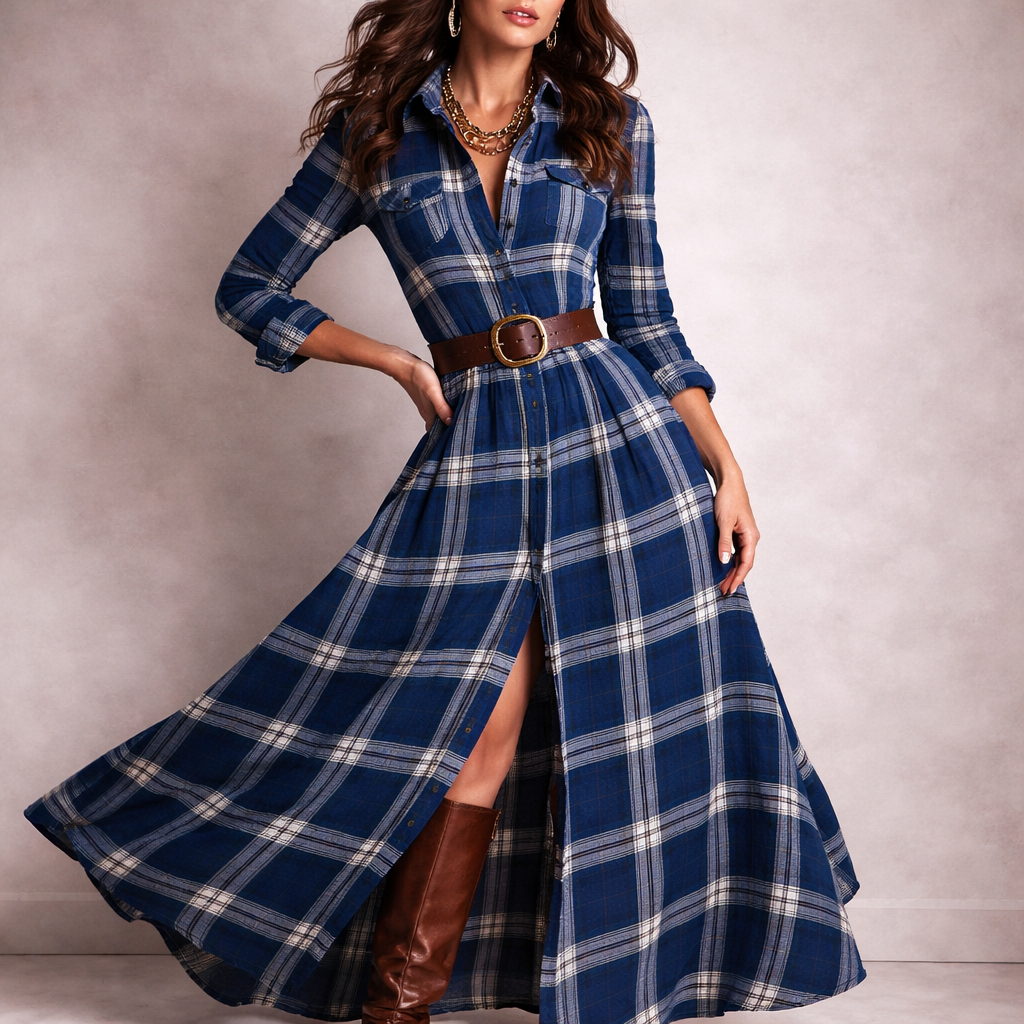 Emalia || Vestido de Cuadros con Cinturón