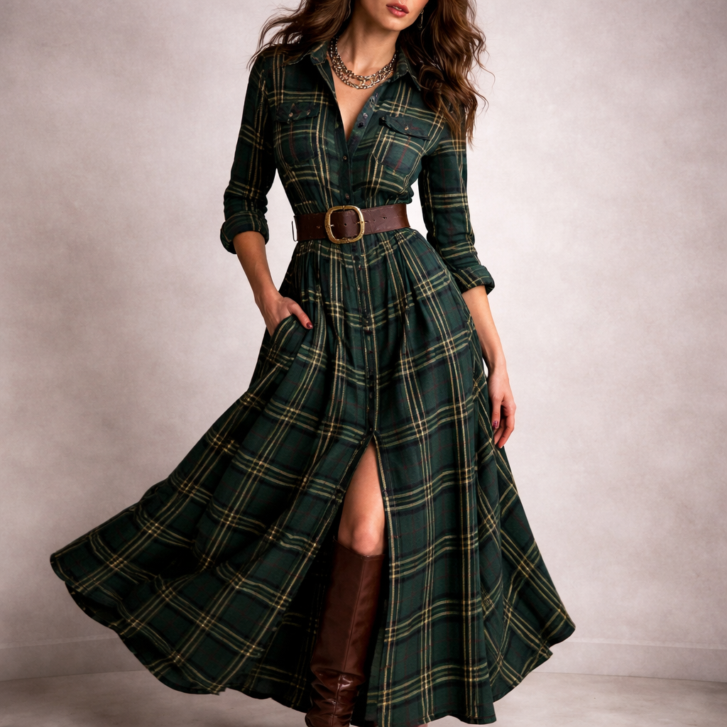 Emalia || Vestido de Cuadros con Cinturón