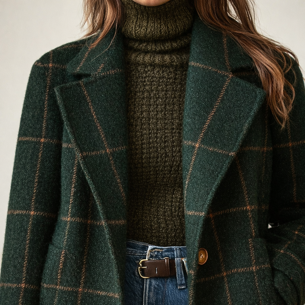 Onna || Abrigo con Estampado de Cuadros