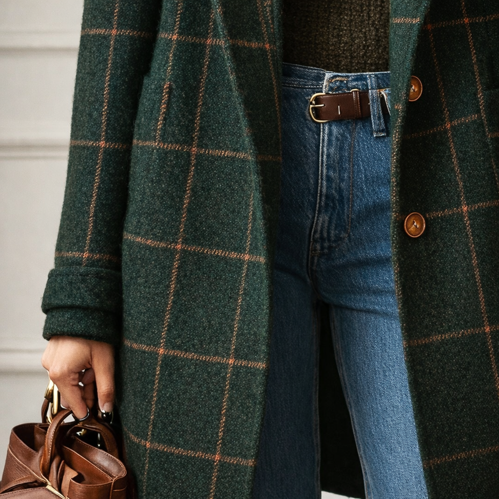 Onna || Abrigo con Estampado de Cuadros